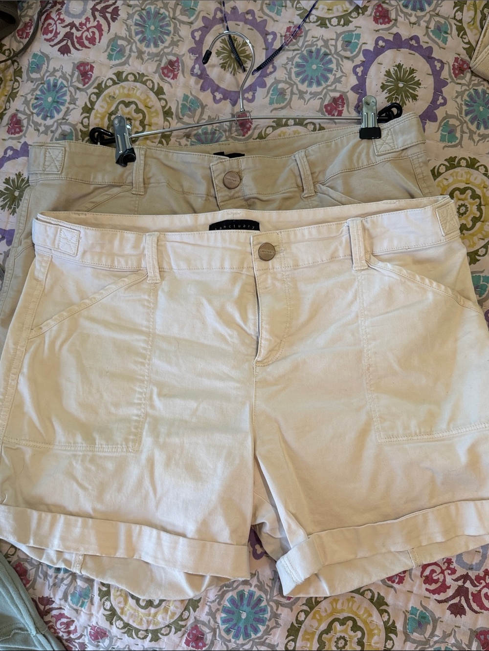 Sanctuary Double-Pair Roll-Cuff Bermuda Shorts in Cream and Tan
